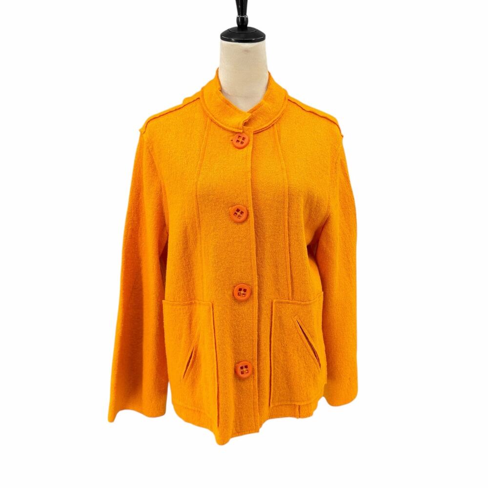 Coldwater Creek NWT Yellow Marigold Seam Detail Button Wool Cardigan Jacket